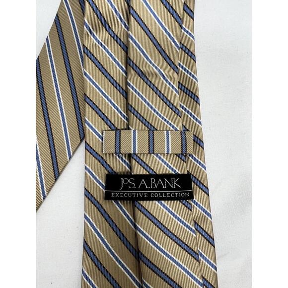 NEW Jos A Bank Executive Collection Men’s Tie 100% Silk Tan Blue Stripe Necktie - Picture 3 of 6